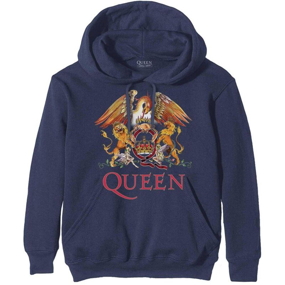 Queen Unisex Adult Classic Crest Hoodie / Navy Blue